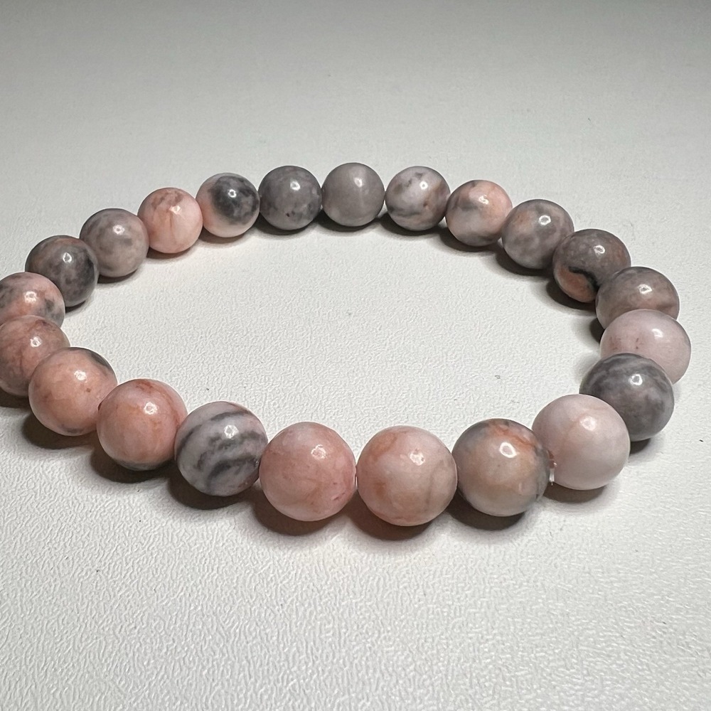 Pink Beaded Zebra‎ Jasper Bracelet Stretch Gemstone - Picture 3 of 4